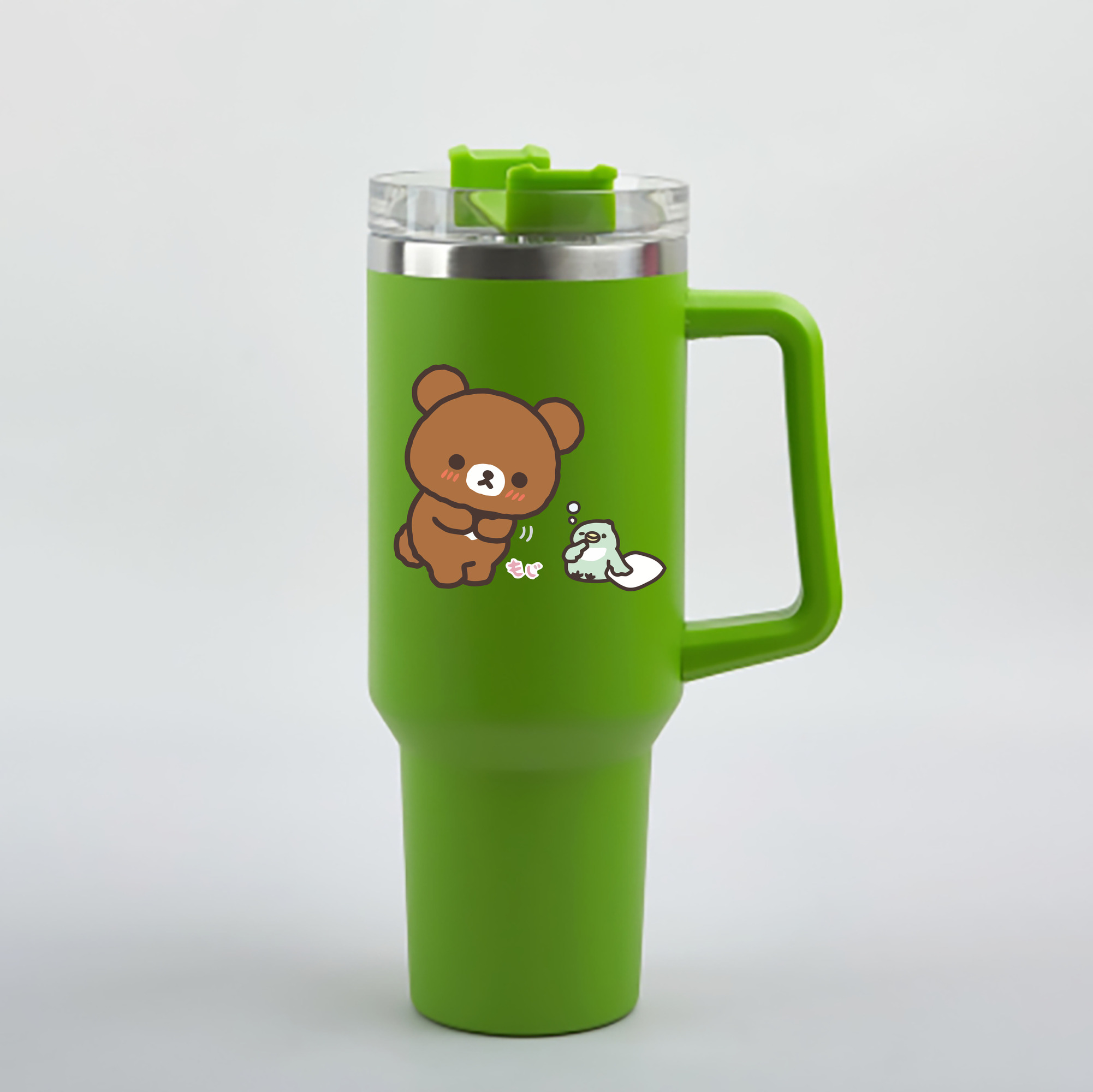 （画像用） リラックマ リラックマ キイロイトリ Rilakkuma Korilakkuma Kiiroitori 1200mL車用タンブラー - クリスタルステッカー（プラスチックストロー付き）